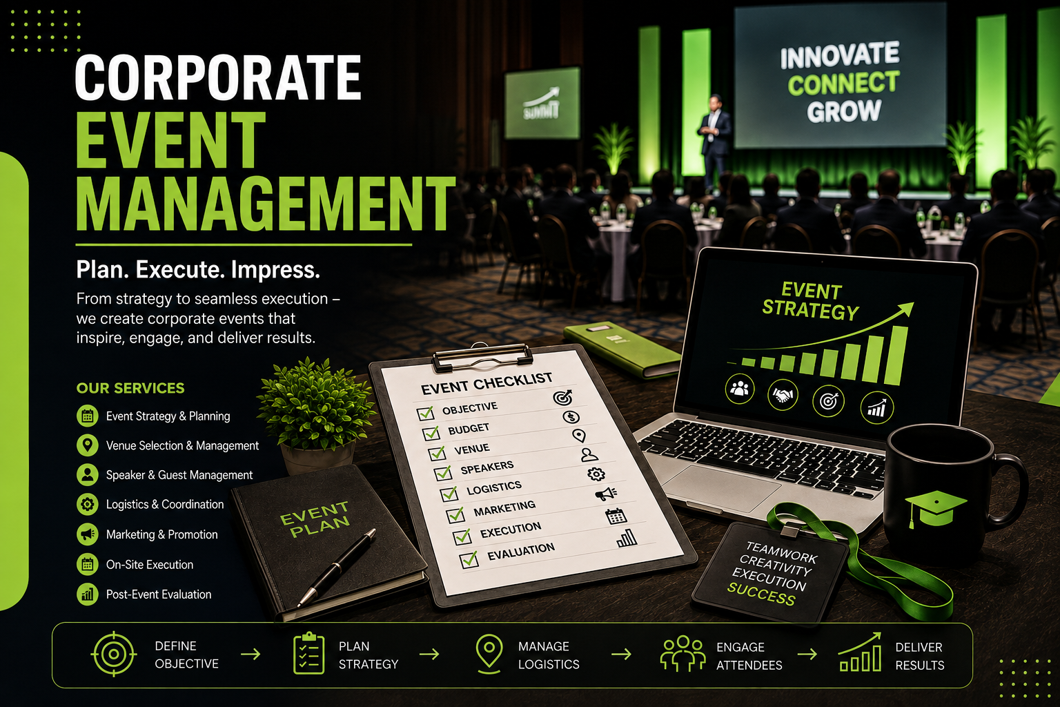 Learn how corporate event management works, from event strategy and budgeting to planning, execution, attendee engagement, and measuring success.corporate event strategy, event planning for corporate events, event management for corporate events